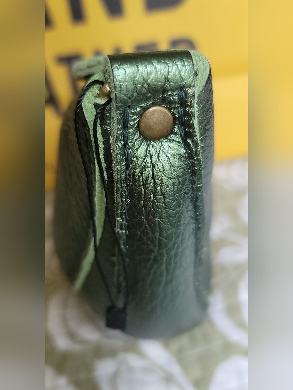 Portland Leather Small Koala Sling Bag in Metallic Greench. - Picture 3 of 11